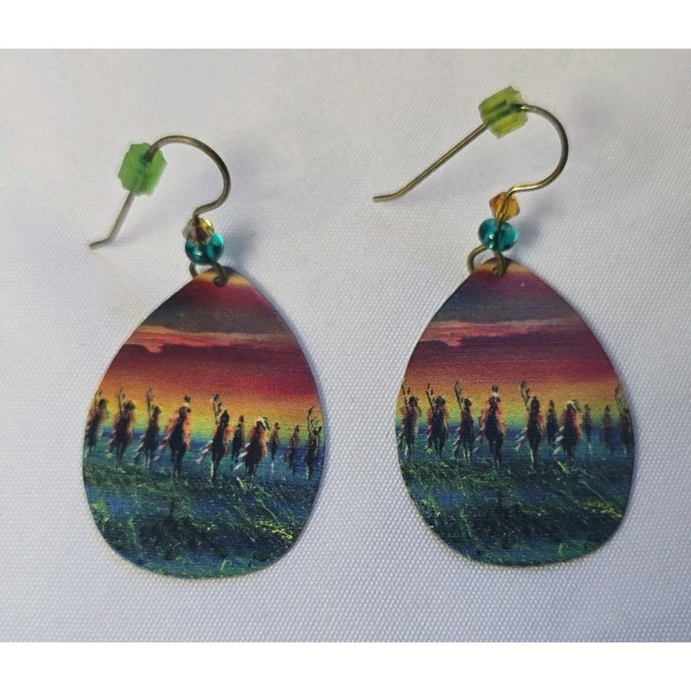 Teardrop Dangle Earrings Handmade Cherokee Indian Artist Sunset/Native Americans